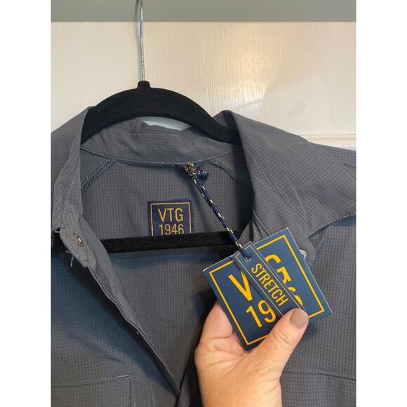 VTG 1946 Shirt Mens Gray Size M Long Sleeve Stretch Snap Dress Collar New (b6) - Picture 2 of 5